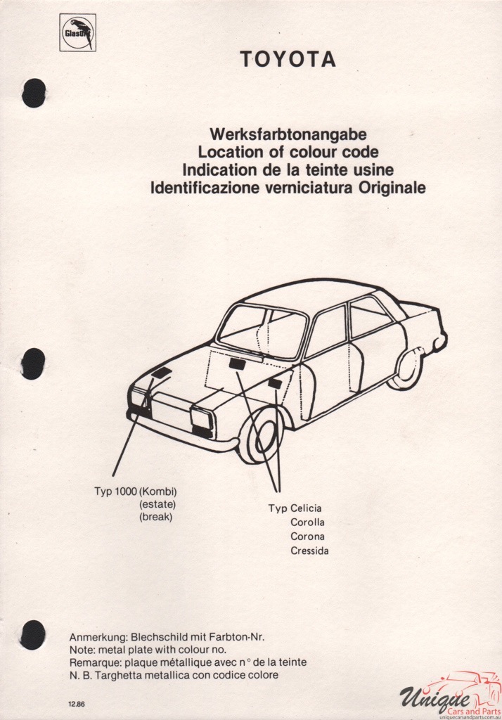 1988 Toyota Paint Charts Glasurit 8
